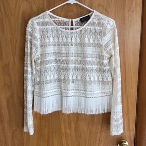 Women’s Lace LS Top, white size XS